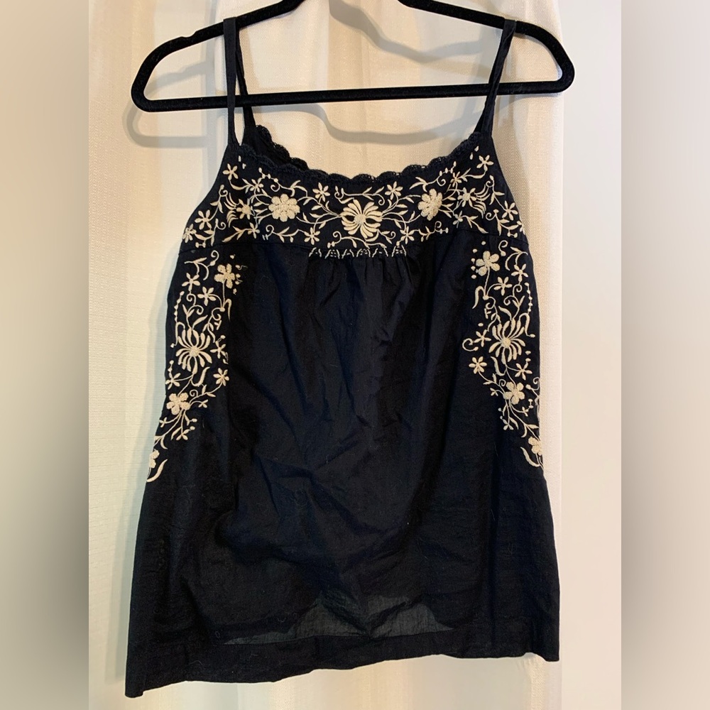 Black Lucky Brand Cami Tank with Flower Details